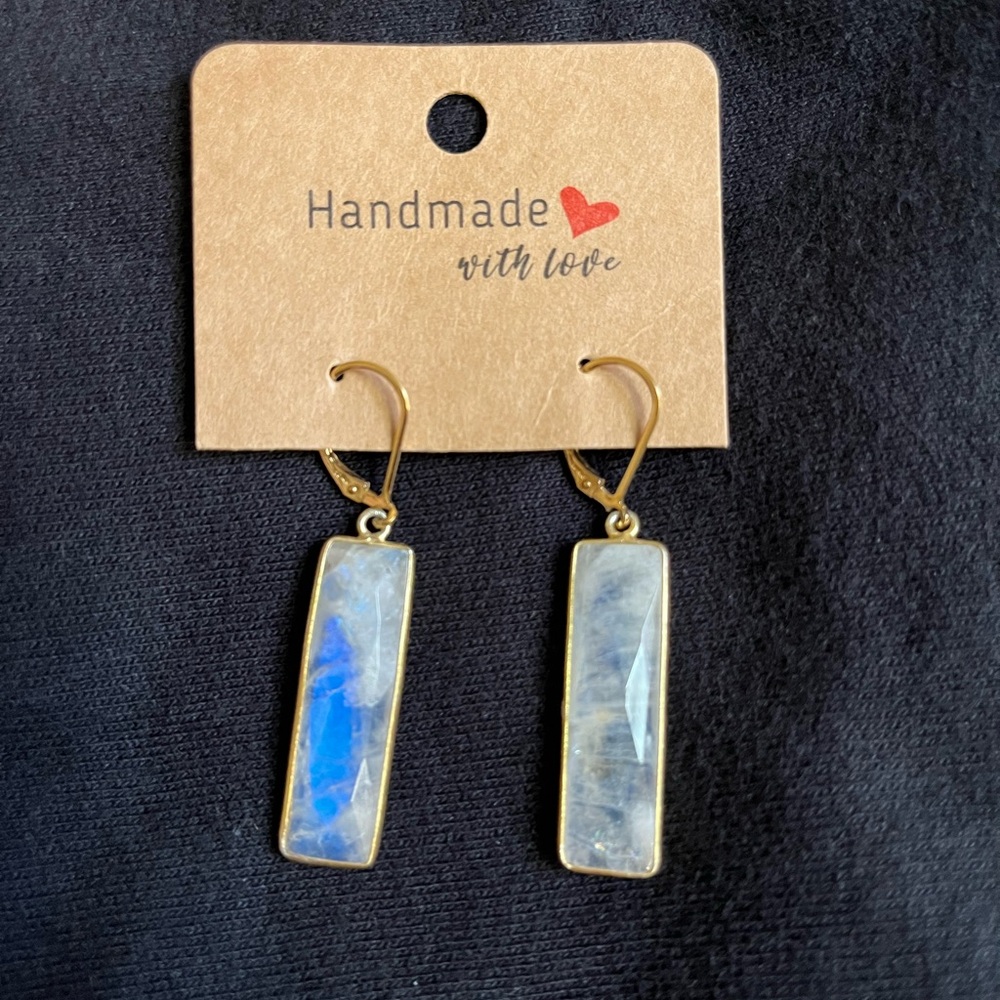 Faceted Rainbow Moonstone Rectangular Earrings - image 2